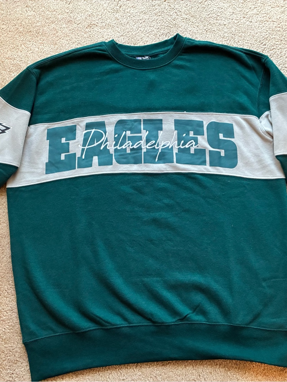 NFL Dark Green and Gray 'EAGLES Philadelphia' Crewneck Sweatshirt